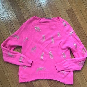 Brodie Cashmere Hot Pink Gold Foil Animal Print Sweater